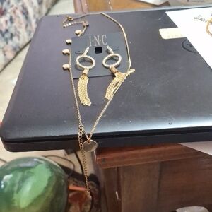 INC International Concepts Gold Chain Earrings and Necklace